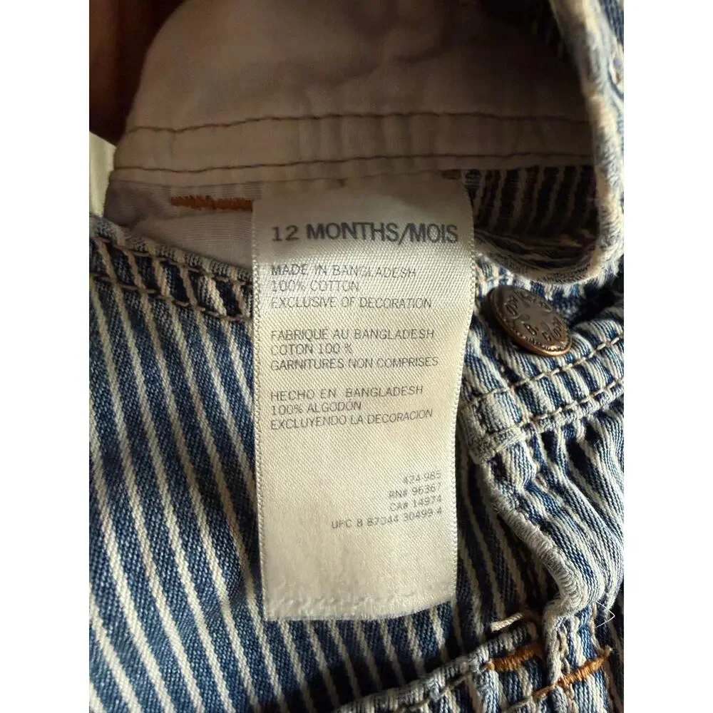 Vintage OshKosh B'Gosh 12M Hickory Stripe Overalls Railroad Denim Baby USA